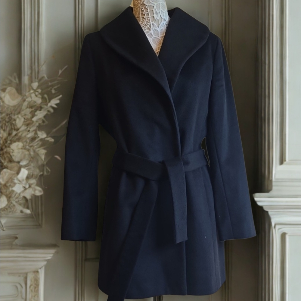 Vintage CALVIN KLEIN Classic Wool Belted Wrap Coat NWOT